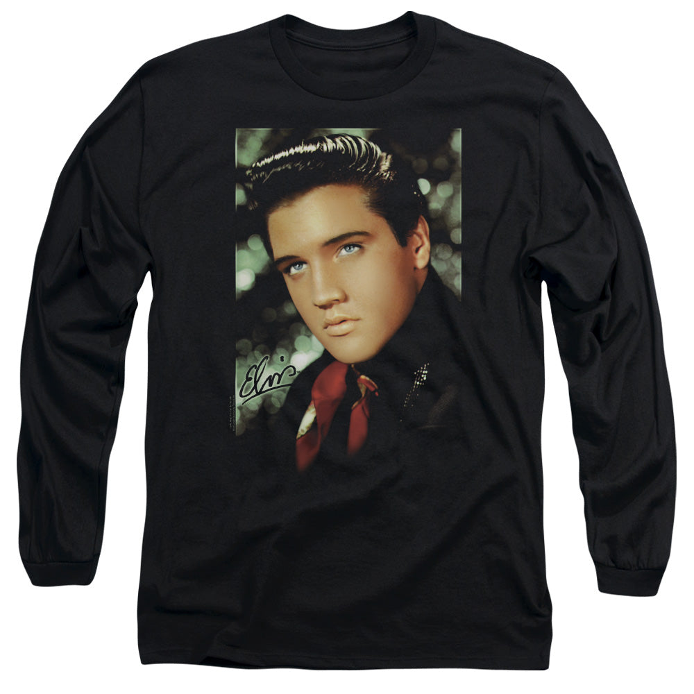 Elvis Presley - Red Scarf - Long Sleeve Adult 18/1 - Black T-shirt