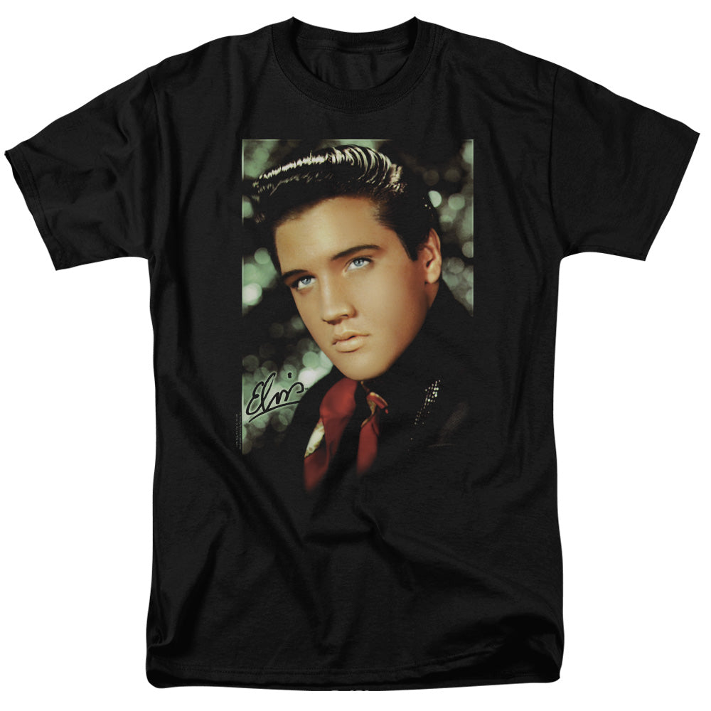 Elvis Presley - Red Scarf - Short Sleeve Adult 18/1 - Black T-shirt