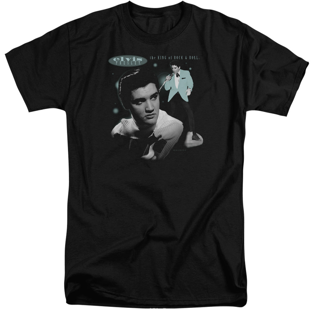 Elvis Presley - Teal Portrait - Short Sleeve Adult Tall - Black T-shirt