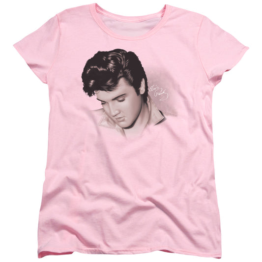 Elvis Presley - Looking Down - Short Sleeve Womens Tee - Pink T-shirt