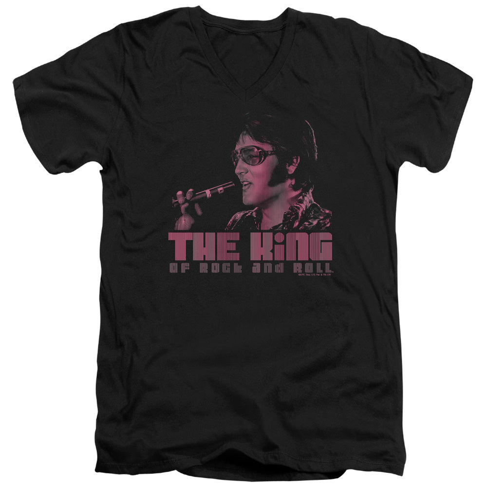 Elvis Presley - The King - Short Sleeve Adult V-neck - Black T-shirt