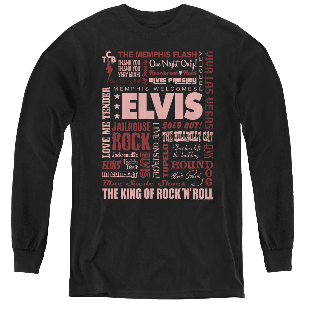 Elvis Presley Whole Lotta Type - Youth Long Sleeve Tee - Black