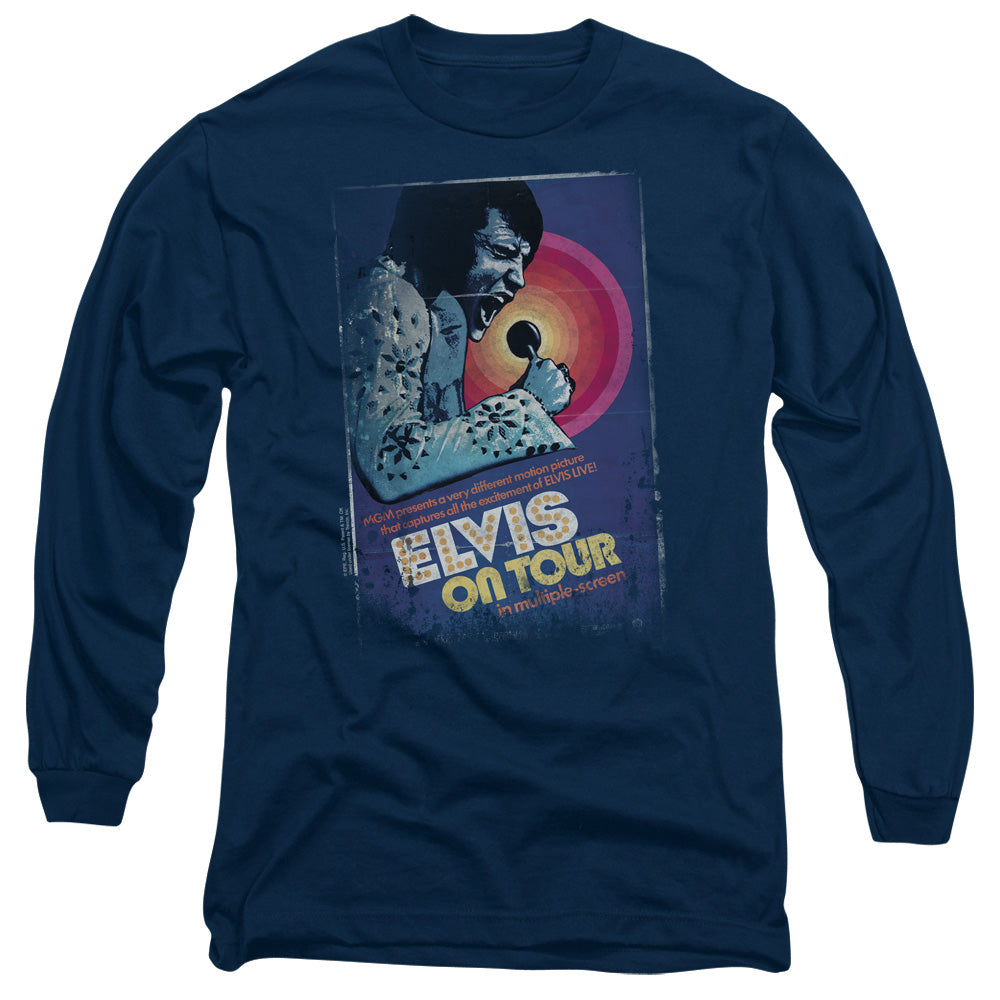 Elvis Presley - On Tour Poster - Long Sleeve Adult 18/1 - Navy T-shirt