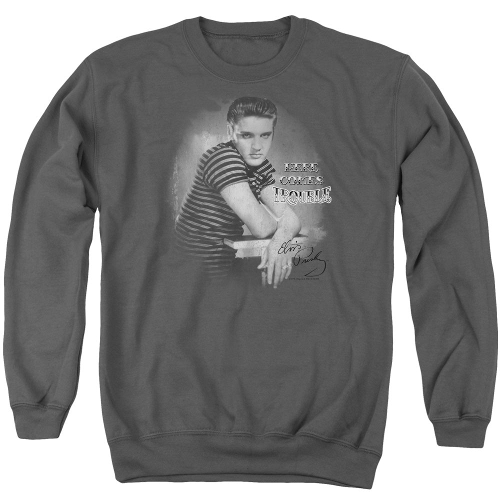 Elvis Presley - Trouble - Adult Crewneck Sweatshirt - Charcoal