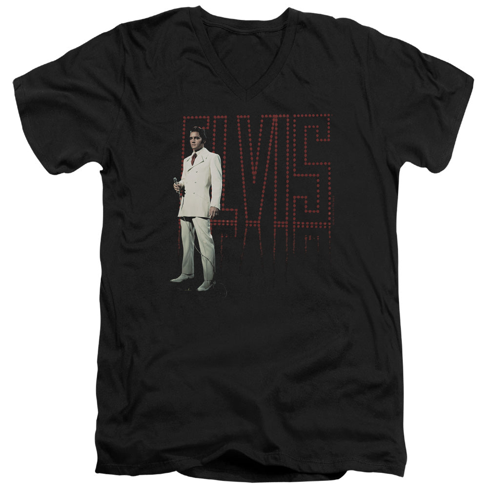 Elvis Presley - White Suit - Short Sleeve Adult V-neck - Black T-shirt