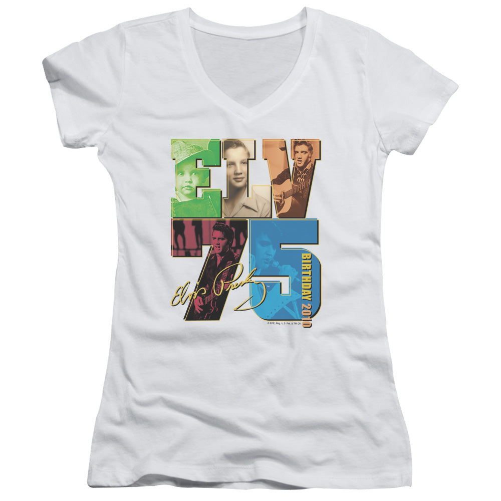 Elvis Presley - Birthday 2010 - Junior V-neck - White