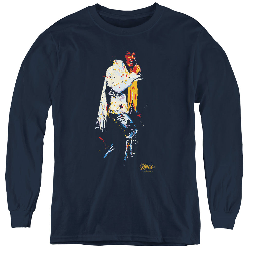 Elvis Presley - Yellow Scarf - Youth Long Sleeve Tee - Navy