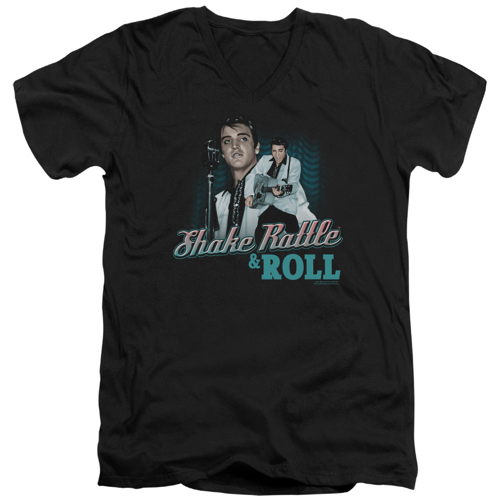 Elvis Presley - Shake Rattle & Roll - Short Sleeve Adult V-neck - Black T-shirt