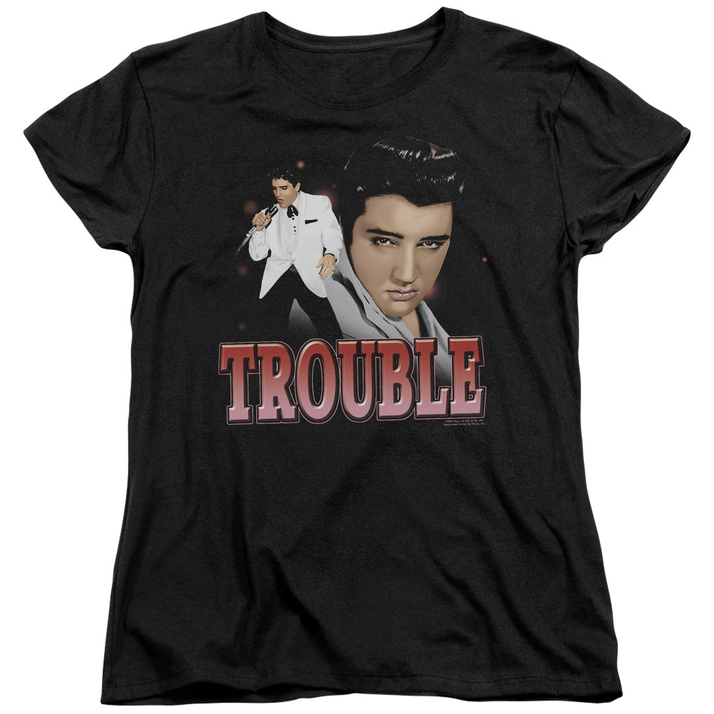 Elvis Presley - Trouble - Short Sleeve Womens Tee - Black T-shirt