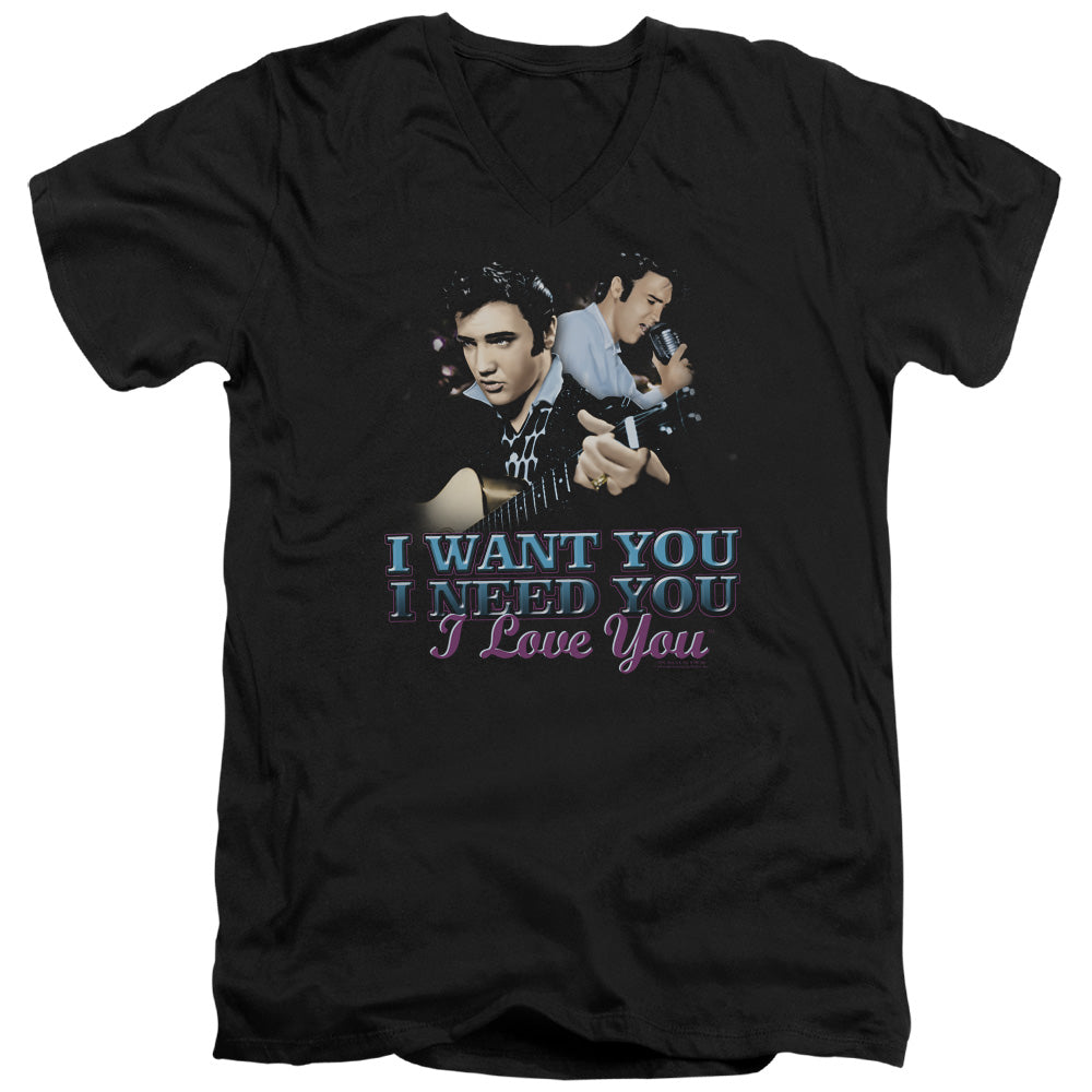 Elvis Presley - I Want You - Short Sleeve Adult V-neck - Black T-shirt