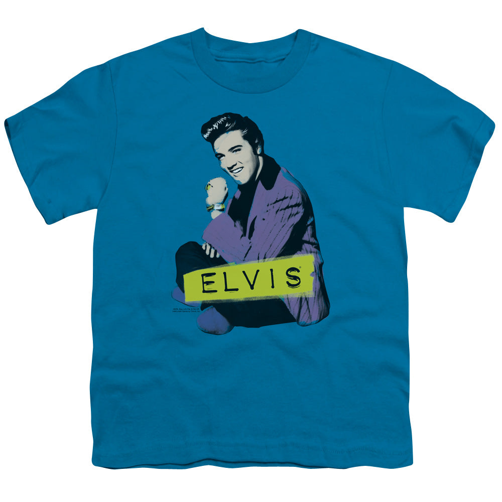 Elvis Presley - Sitting - Short Sleeve Youth 18/1 - Turquoise T-shirt