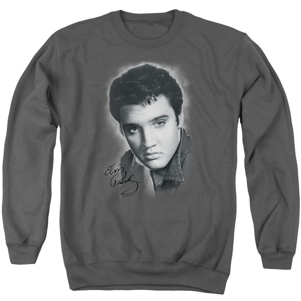 Elvis Presley - Grey Portrait - Adult Crewneck Sweatshirt - Charcoal