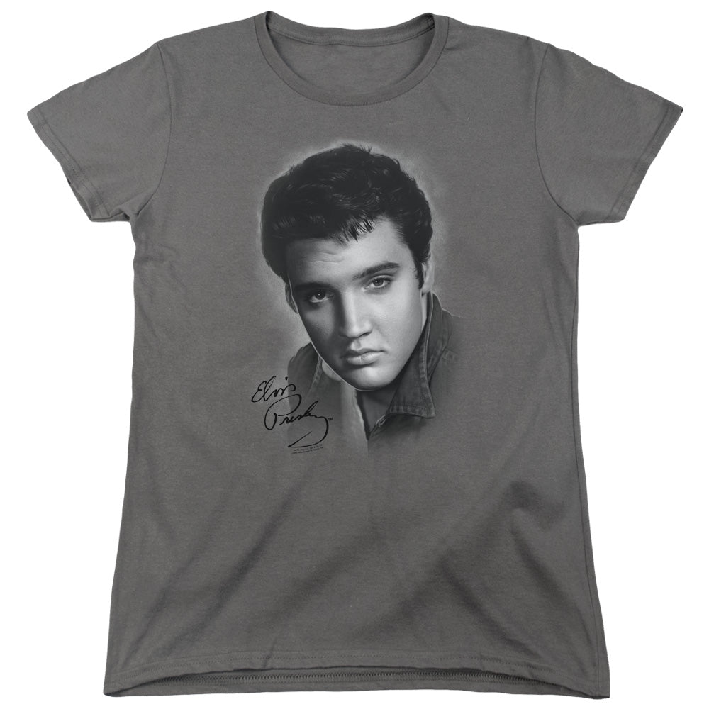 Elvis Presley - Grey Portrait - Short Sleeve Womens Tee - Charcoal T-shirt