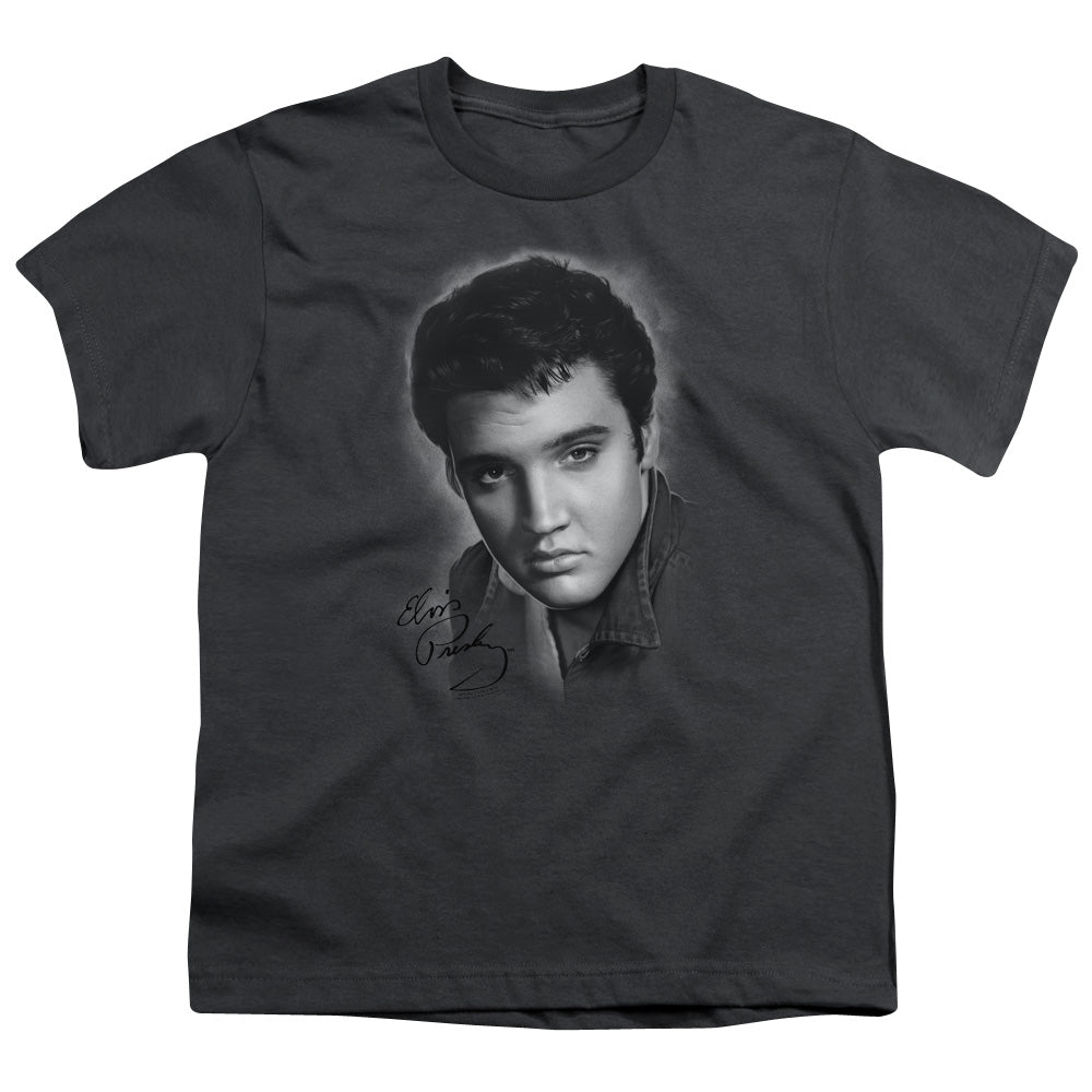 Elvis Presley - Grey Portrait - Short Sleeve Youth 18/1 - Charcoal T-shirt