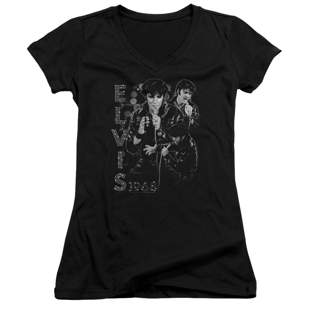 Elvis Presley - Leathered - Junior V-neck - Black