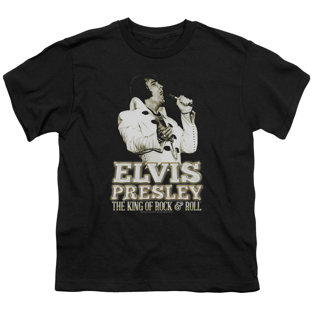 Elvis Presley - Golden - Short Sleeve Youth 18/1 - Black T-shirt