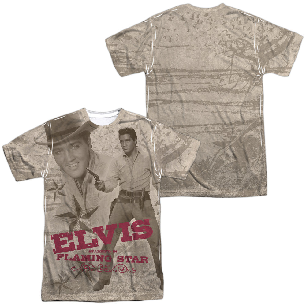 Elvis Presley - Flaming Star (Front/back Print) -  Short Sleeve Adult 100% Poly Crew - White T-shirt