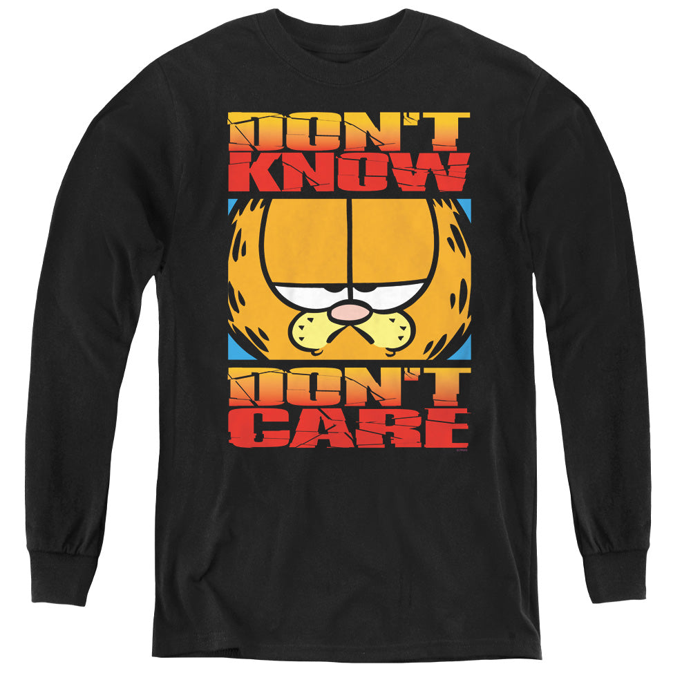 Garfield - Dont Know Dont Care - Youth Long Sleeve Tee - Black