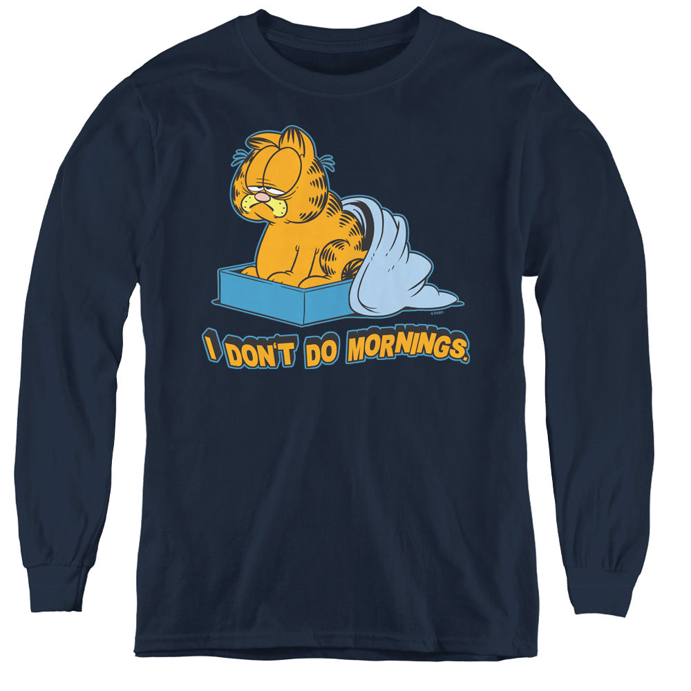 Garfield - I Dont Do Mornings - Youth Long Sleeve Tee - Navy