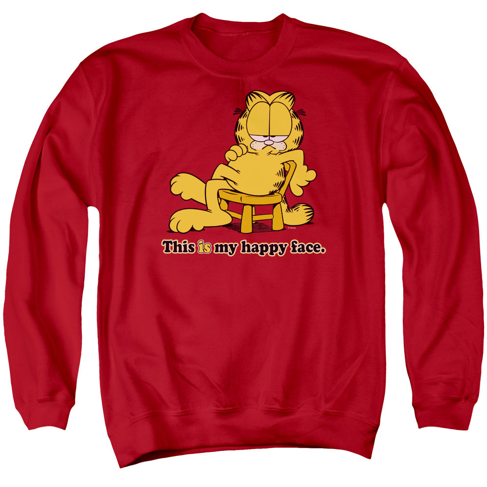 Garfield - Happy Face - Adult Crewneck Sweatshirt - Red