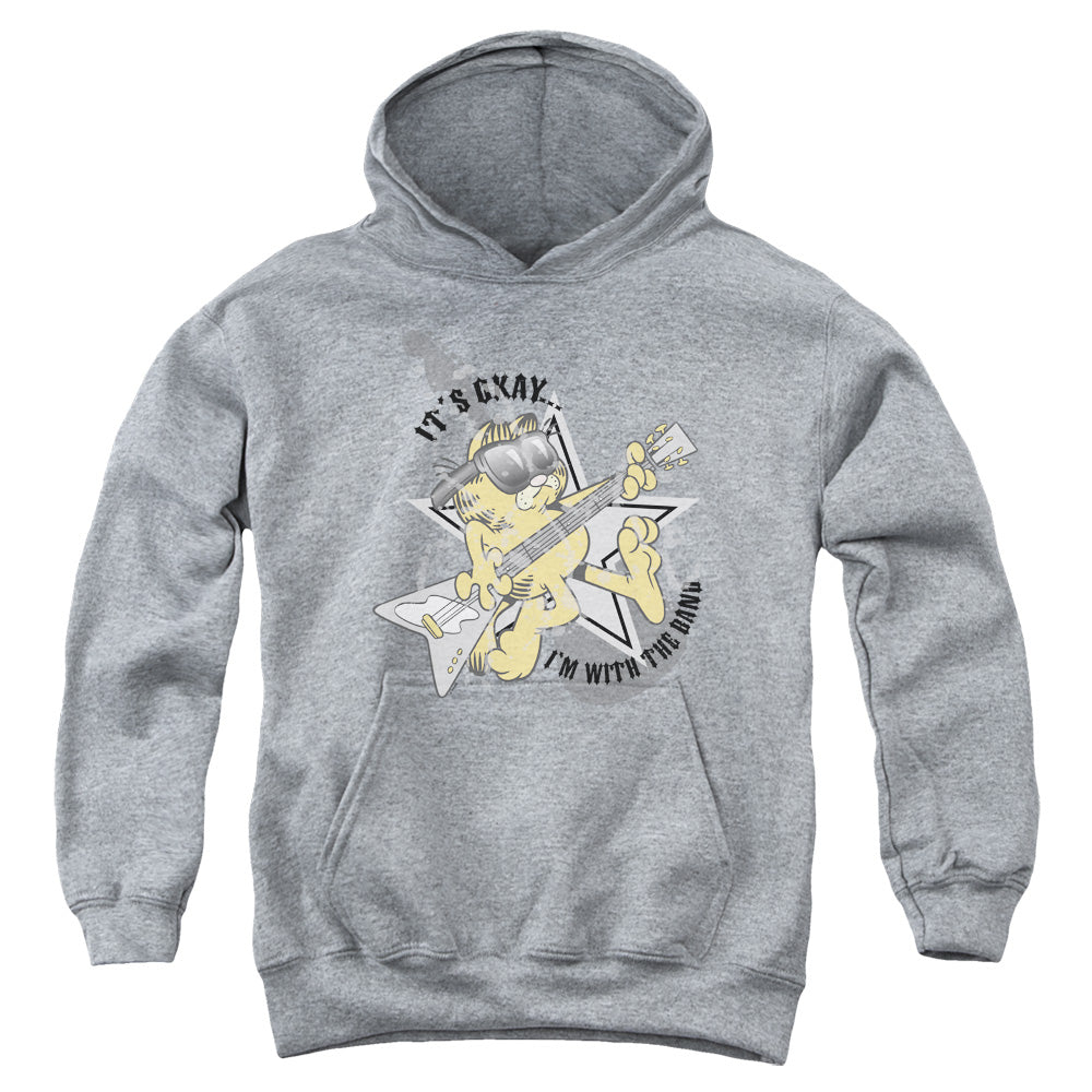 Garfield Im With The Band-youth Pull-over Hoodie - Heather