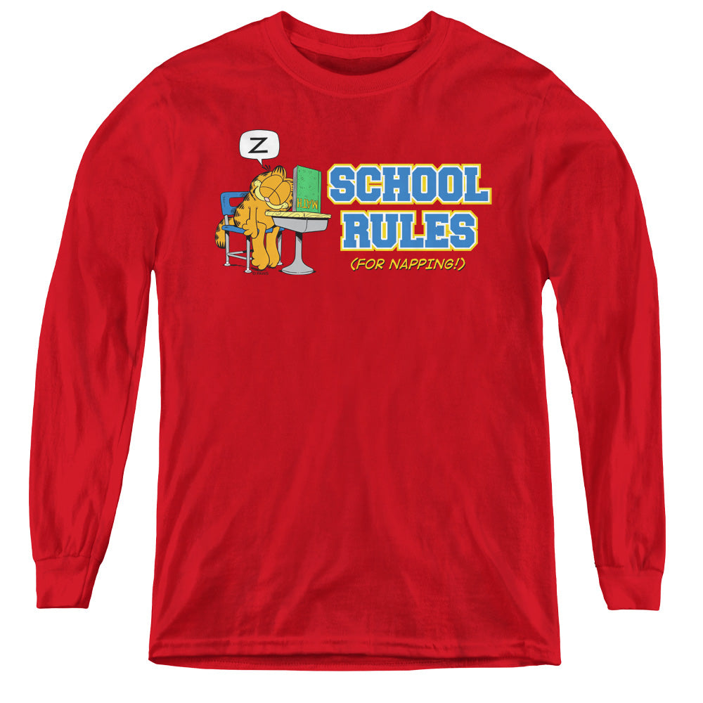 Garfield - School Rules - Youth Long Sleeve Tee - Red