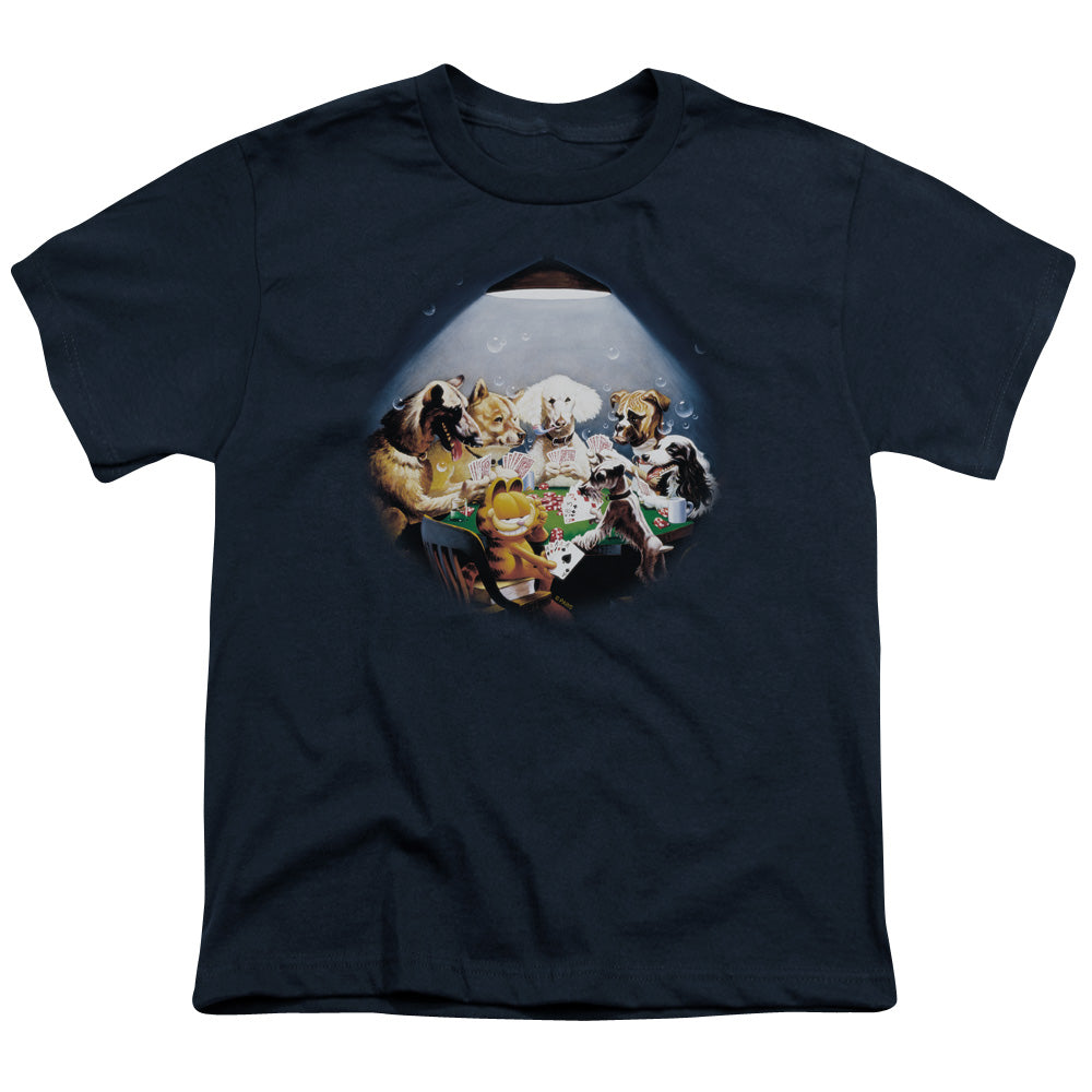 GARFIELD PLAYING WITH THE BIG DOGS - S/S YOUTH 18/1 - NAVY T-Shirt