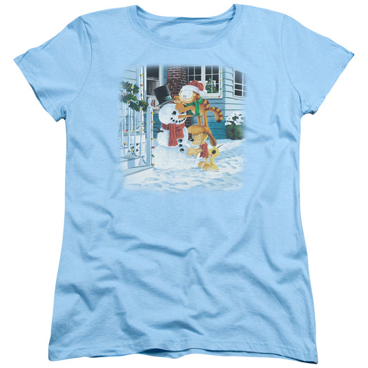 Garfield - Snow Fun - Short Sleeve Womens Tee - Light Blue T-shirt