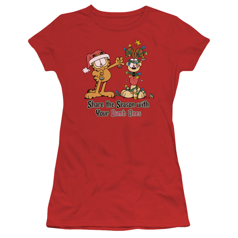 Garfield - Share The Season - Short Sleeve Junior Sheer - Red T-shirt