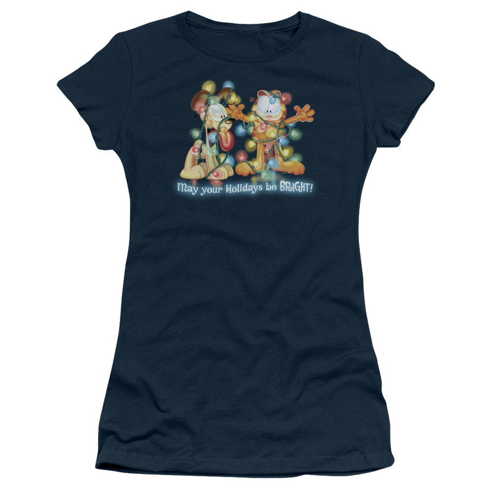 Garfield - Bright Holidays - Short Sleeve Junior Sheer - Navy T-shirt