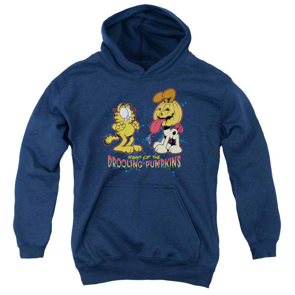 Garfield - Drooling Pumpkins - Youth Pull-over Hoodie - Navy