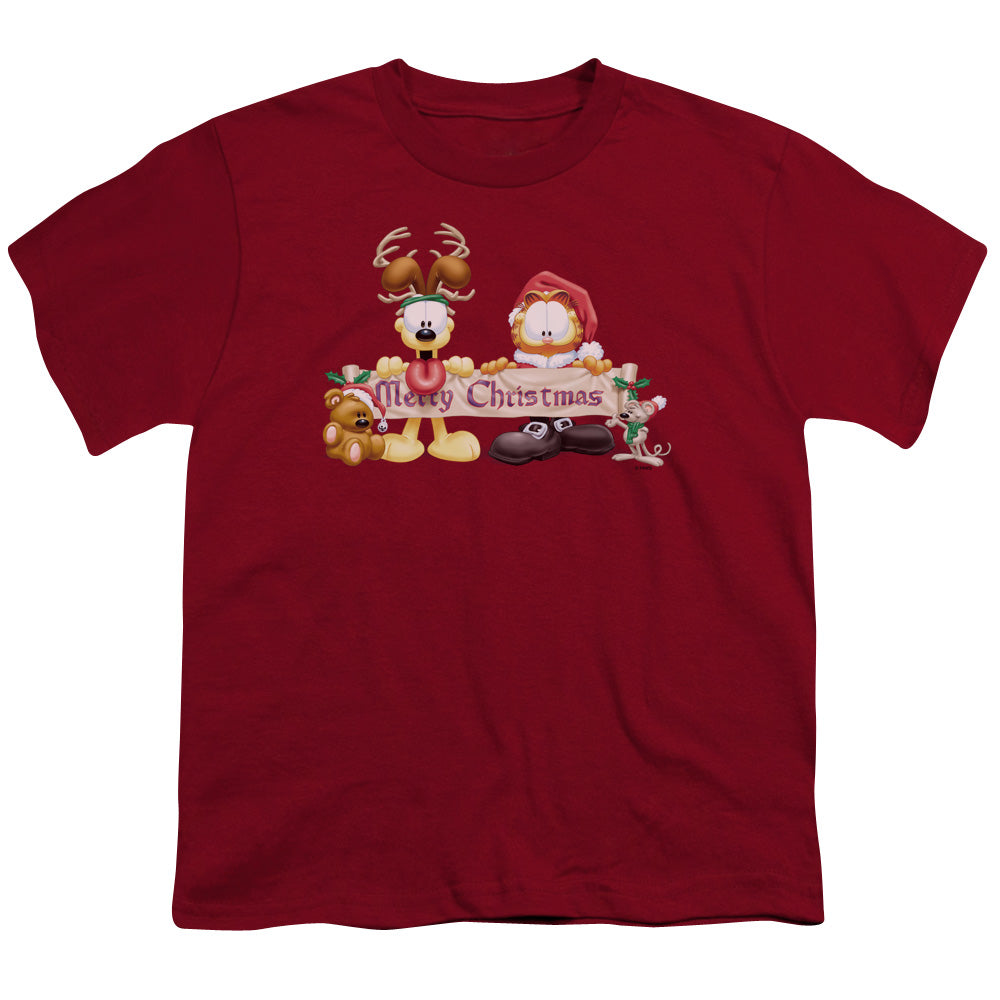 Garfield - Christmas Banner - Short Sleeve Youth 18/1 - Cardinal T-shirt