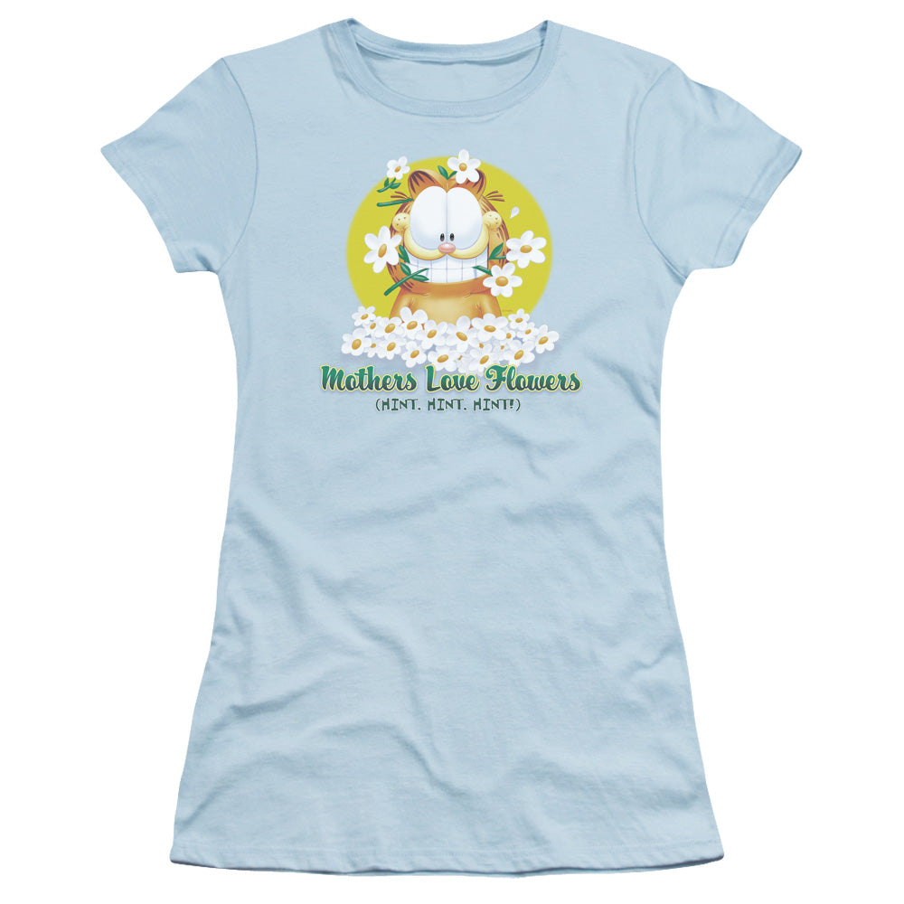 Garfield - Mothers Love Flowers - Short Sleeve Junior Sheer - Light Blue T-shirt