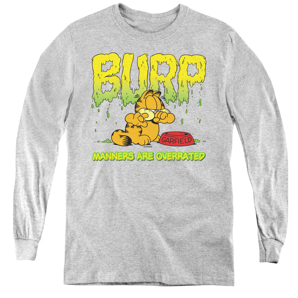 Garfield - Manners - Youth Long Sleeve Tee - Athletic Heather