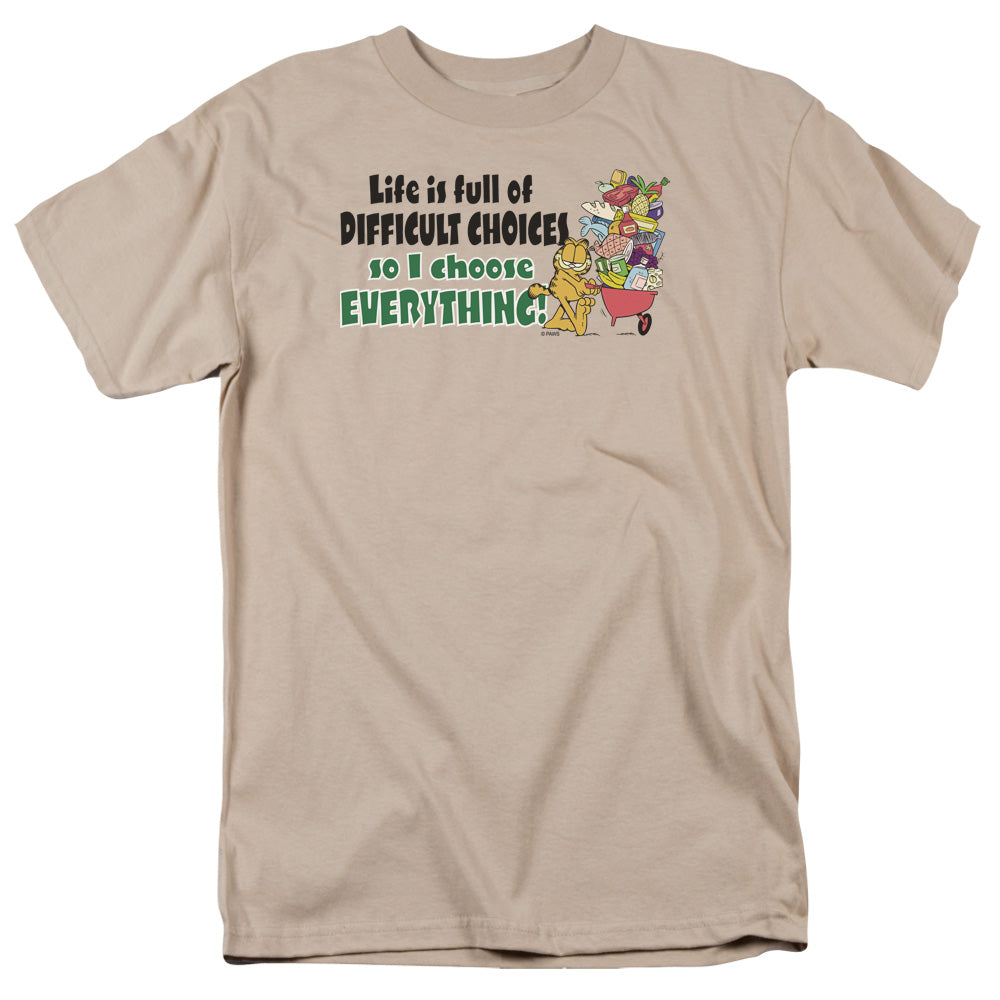 Garfield - Difficult Choices - Short Sleeve Adult 18/1 - Sand T-shirt