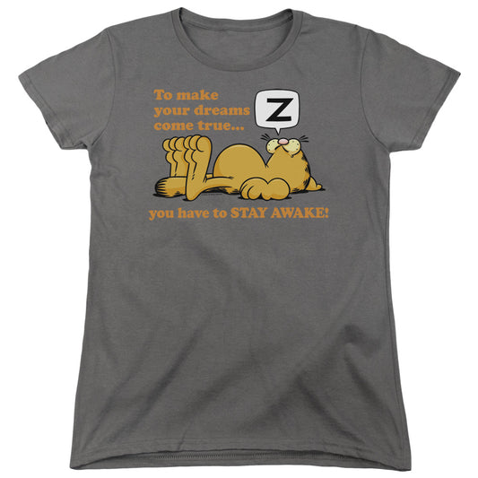 Garfield - Stay Awake - Short Sleeve Womens Tee - Charcoal T-shirt