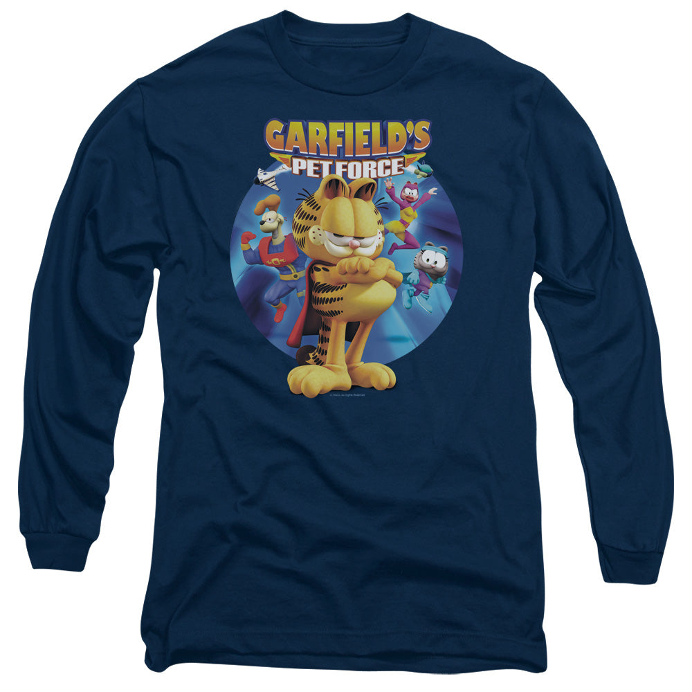 Garfield - Dvd Art - Long Sleeve Adult 18/1 - Navy T-shirt