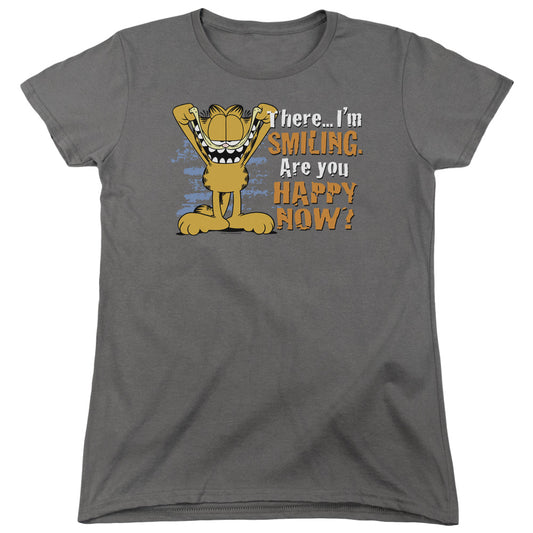 Garfield - Smiling - Short Sleeve Womens Tee - Charcoal T-shirt