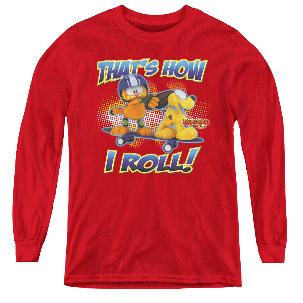 Garfield - How I Roll - Youth Long Sleeve Tee - Red