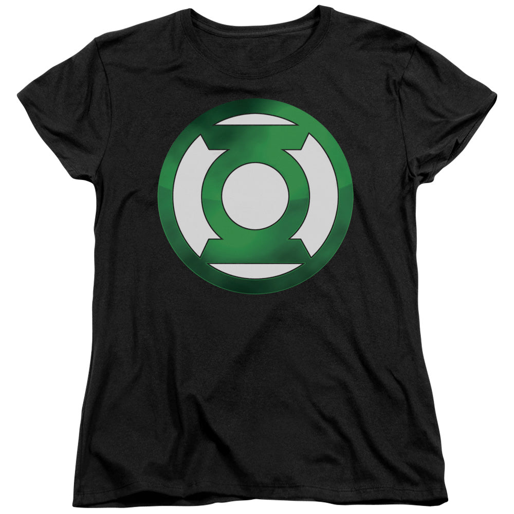 Green Lantern - Green Chrome Logo - Short Sleeve Womens Tee - Black T-shirt