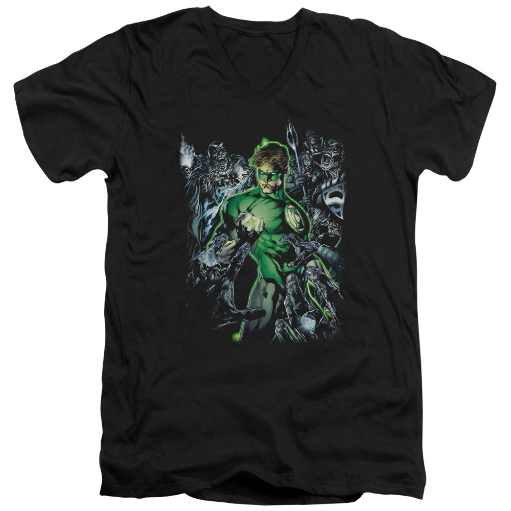 GREEN LANTERN SURROUNDED BY DEATH - S/S ADULT V-NECK - BLACK T-Shirt