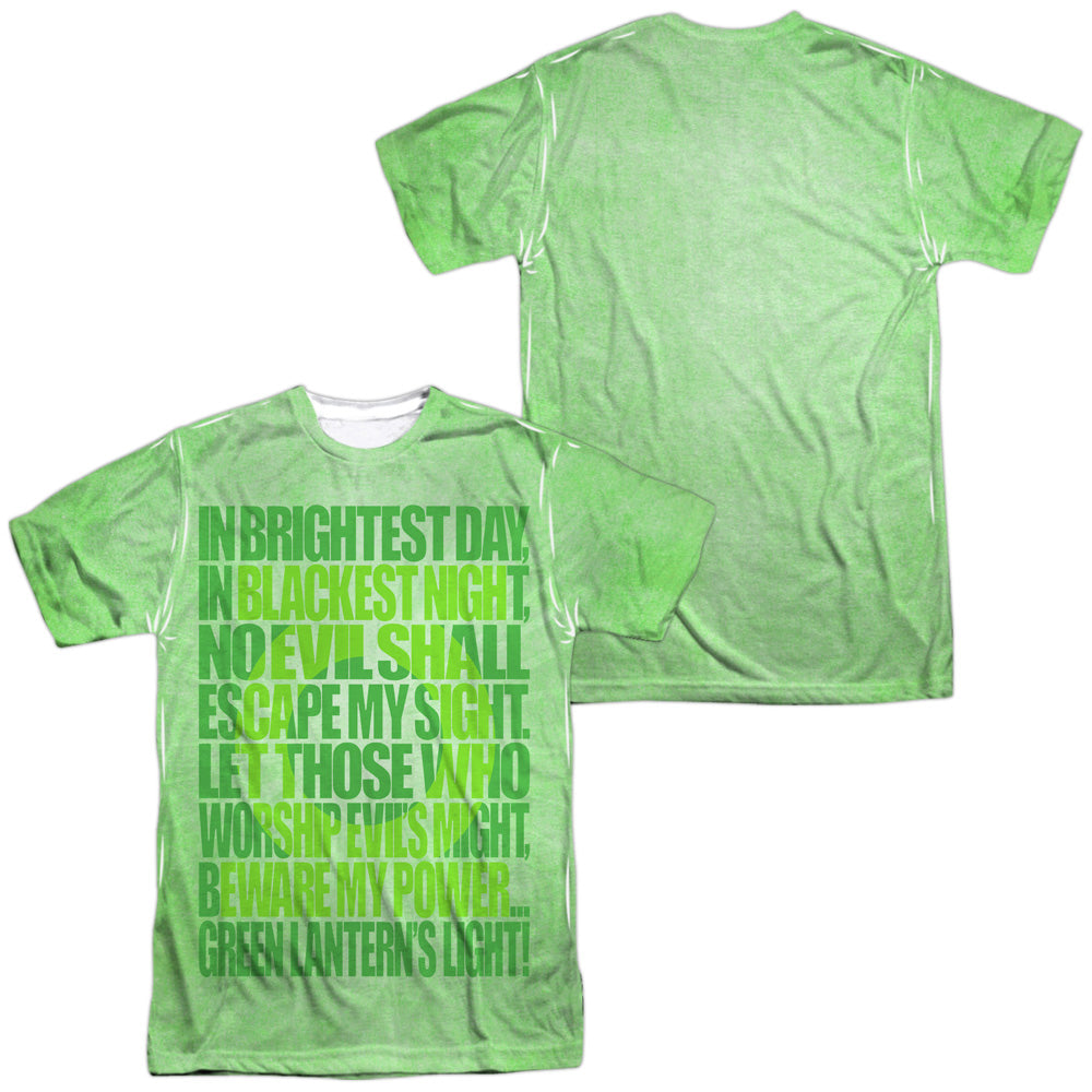 Green Lantern - Oath (Front/back Print) -  Short Sleeve Adult 100% Poly Crew - White T-shirt