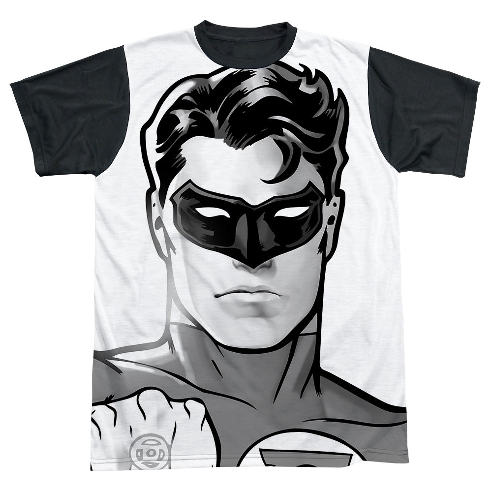 Green Lantern - Bw Gl Head - Short Sleeve Adult White Front Black Back   - White T-shirt