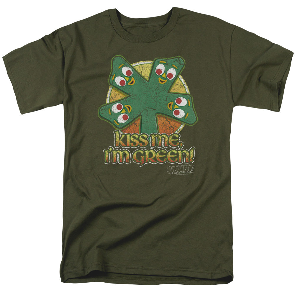 Gumby - Kiss Me - Short Sleeve Adult 18/1 - Military Green T-shirt