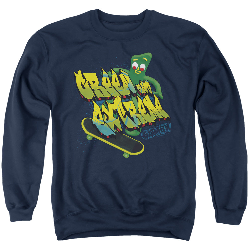 Gumby - Green And Extreme - Adult Crewneck Sweatshirt - Navy