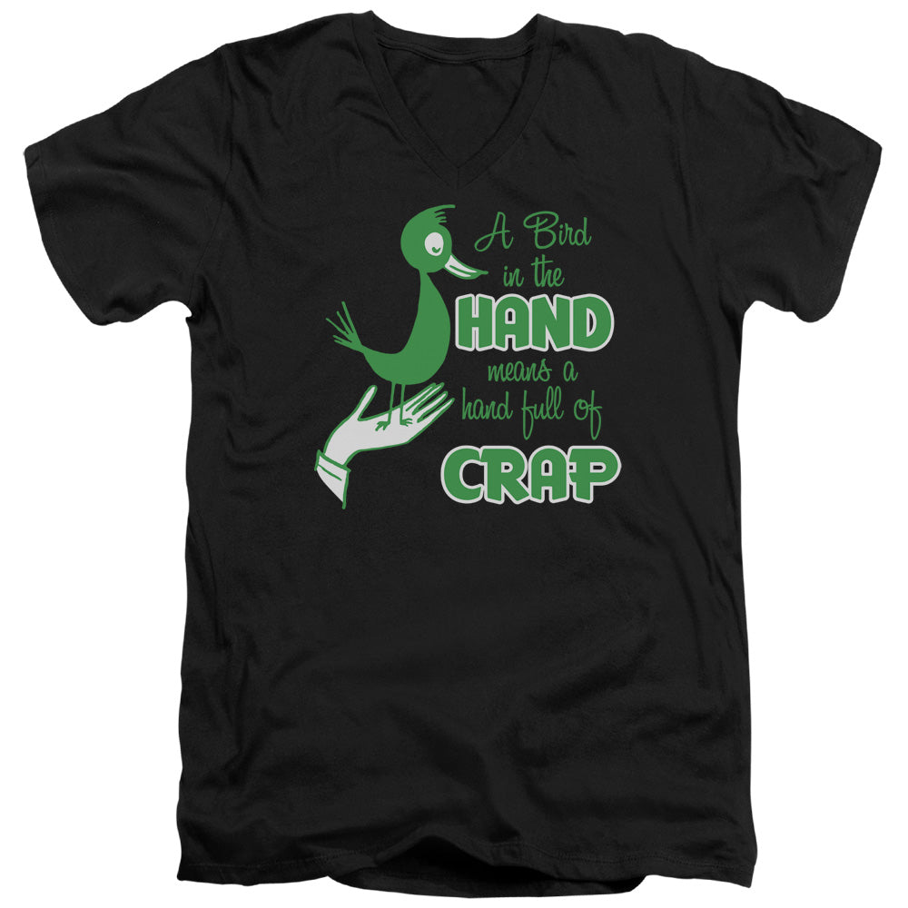 Bird In The Hand - Short Sleeve Adult V-neck - Black T-shirt