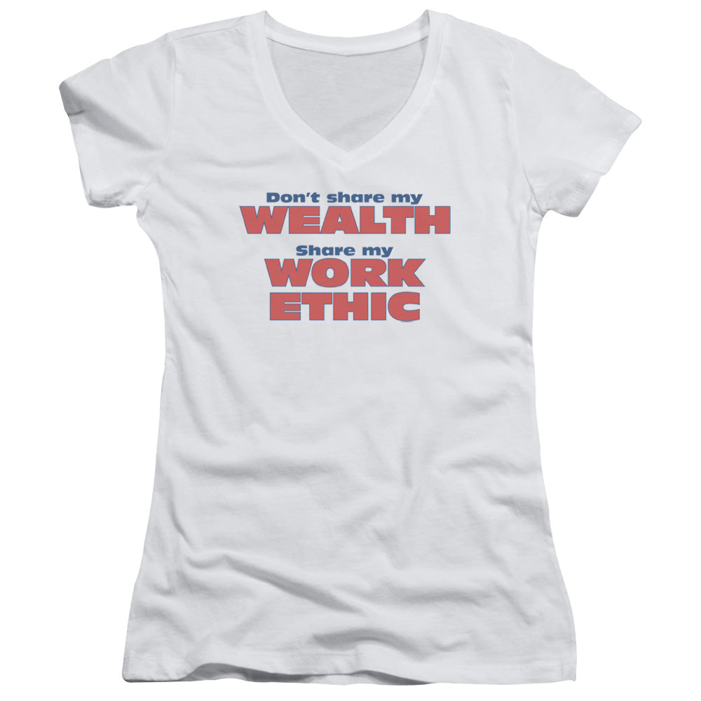 Share My Work Ethic - Junior V-neck - White