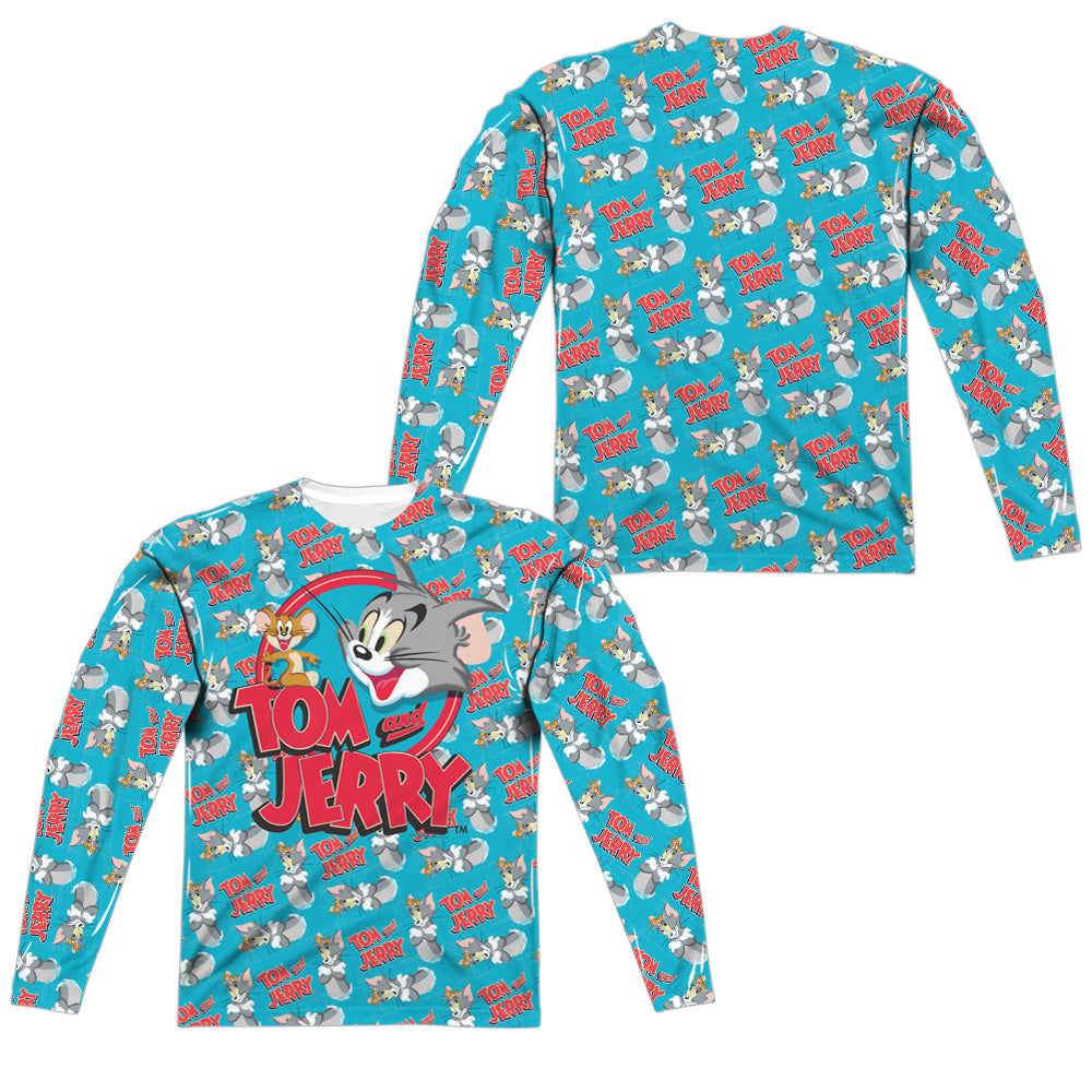 Tom And Jerry - Double Trouble (Front/back Print) - Long Sleeve Adult Poly Crew  - White T-shirt