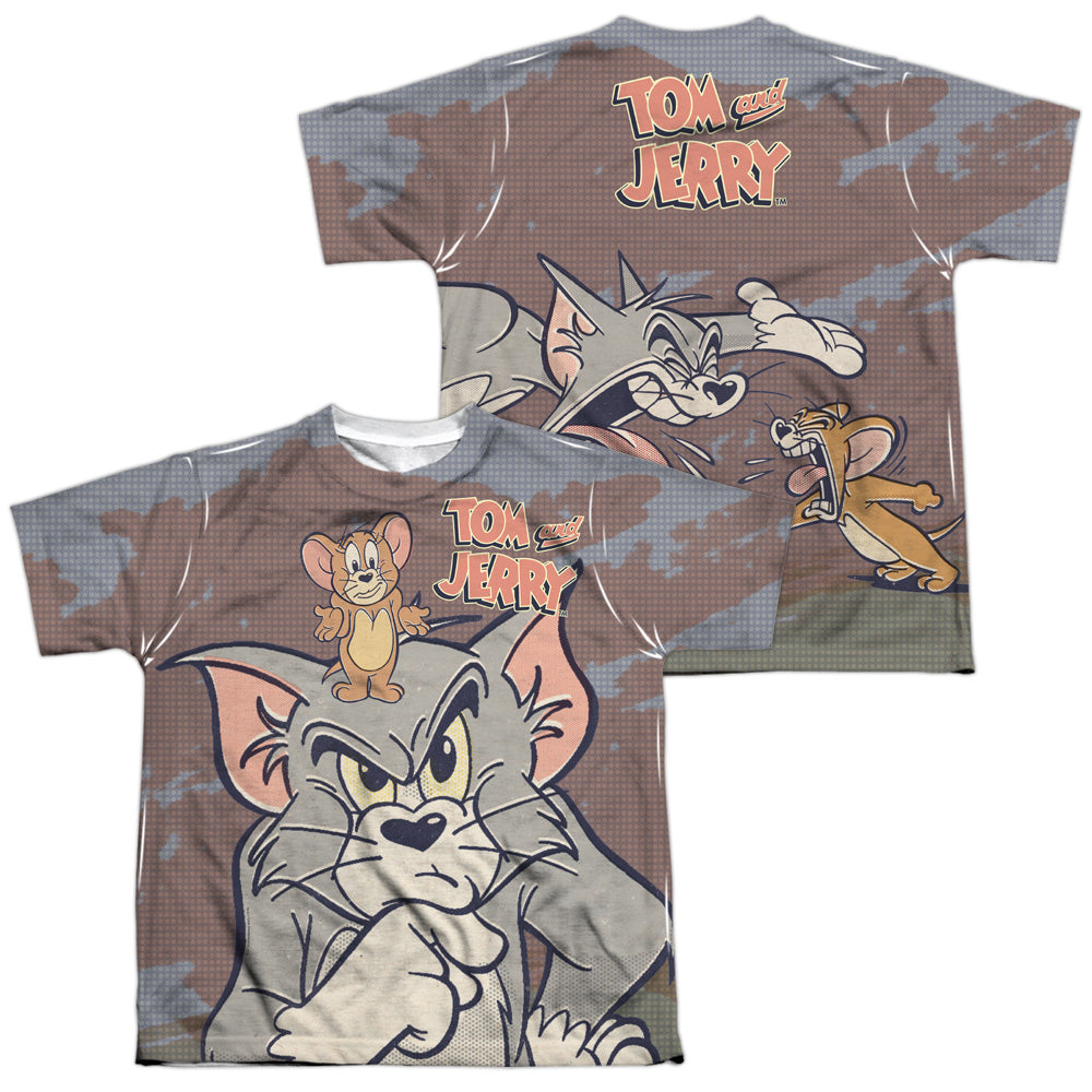 Tom And Jerry - Up To No Good (Front/back Print) - Short Sleeve Youth Poly Crew - White T-shirt