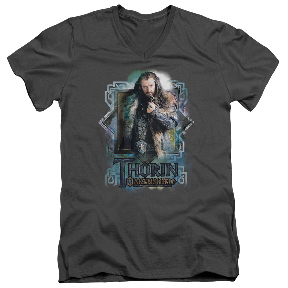 The Hobbit - Thorin Oakenshield - Short Sleeve Adult V-neck - Charcoal T-shirt